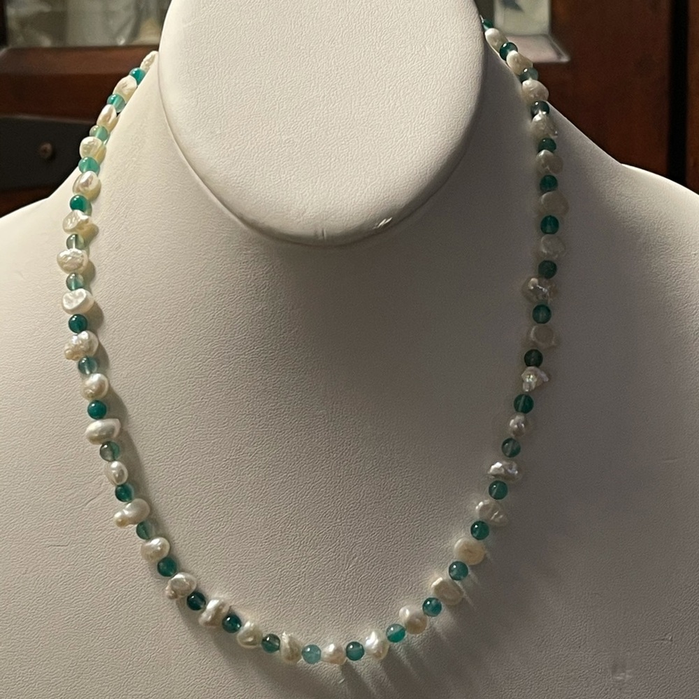 Freshwater cultured pearl 925 silver necklace - Picture 3 of 8
